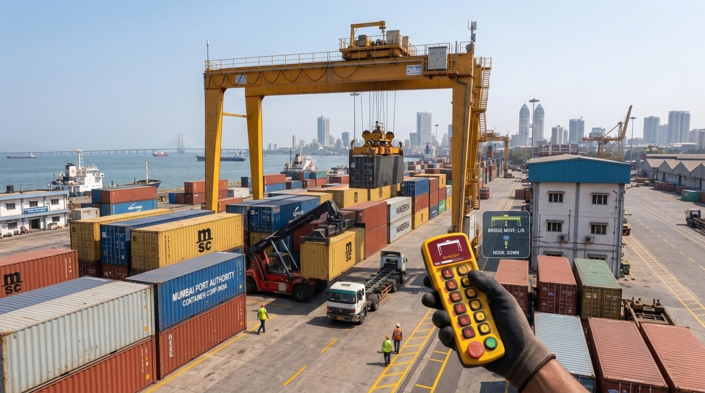 Container ship loading at port